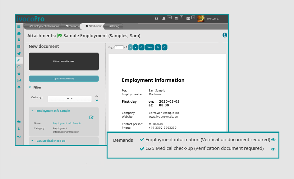 ivocoPro: Screen with the overview of operational annexes and corresponding fulfilled requirements